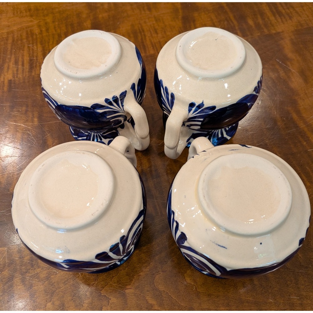 La Mexicana Talavera Taza Mexico Coffee Mug Set of 4 Brilliant Blue and White - Picture 6 of 9